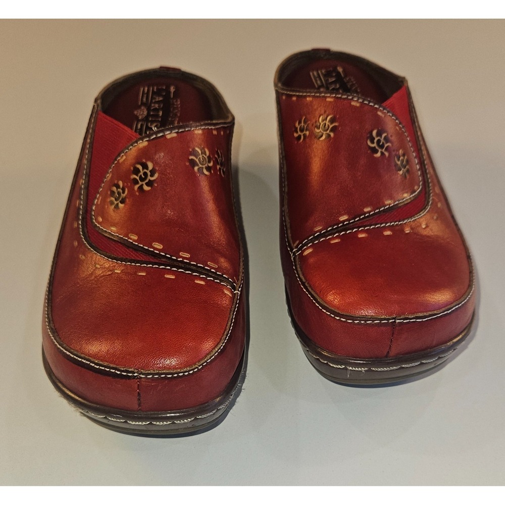 Spring Step L'Artiste Chino-R Red Leather Comfort Mule Clogs EU 38 Floral